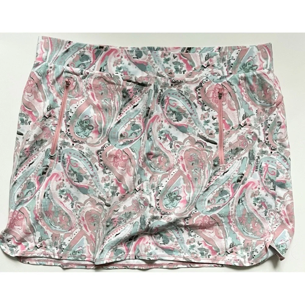 Talbots • EVERYDAY STRETCH SKORT - WATERCOLOR PAISLEY Pink Mint Green - Picture 2 of 6